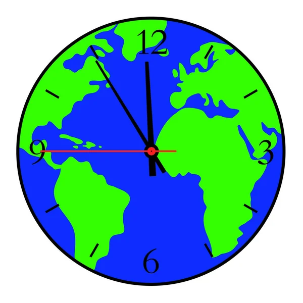 Un reloj con un mapa del mundo en el dial . — Archivo Imágenes Vectoriales