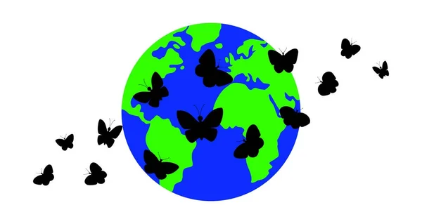 Mariposas en el fondo del planeta . — Archivo Imágenes Vectoriales