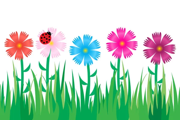 Seamless grass and flowers. — Stock Vector