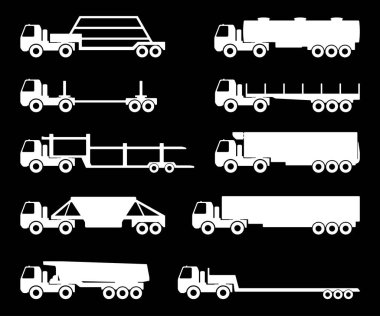 Siluet seti kargo kamyonları.
