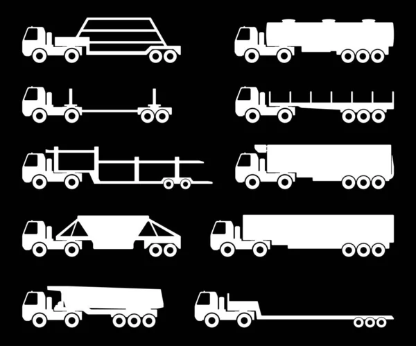 Набор силуэтов грузовых автомобилей . — стоковый вектор