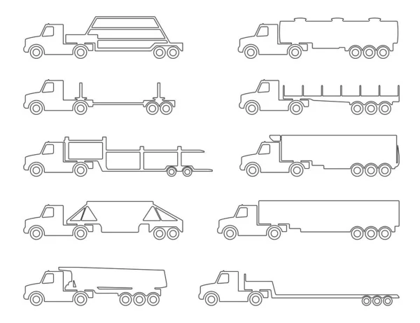 Набор силуэтов грузовых автомобилей . — стоковый вектор