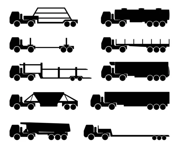 Conjunto de silhuetas os caminhões de carga . — Vetor de Stock
