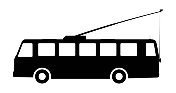 Silhouette of a trolley bus on a white background.