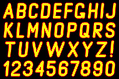 Koyu arkaplanda alfabe ve numaralar.