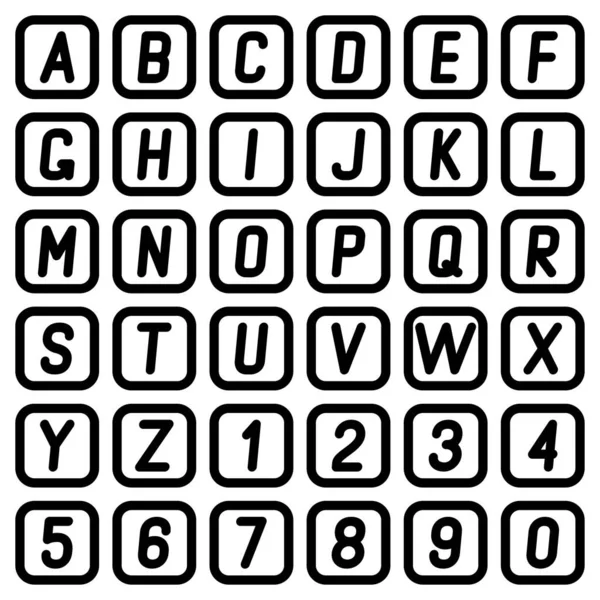 Alfabeto y números sobre fondo blanco . — Vector de stock