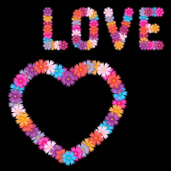 Lettering Love and heart made of flowers. — Stock Vector