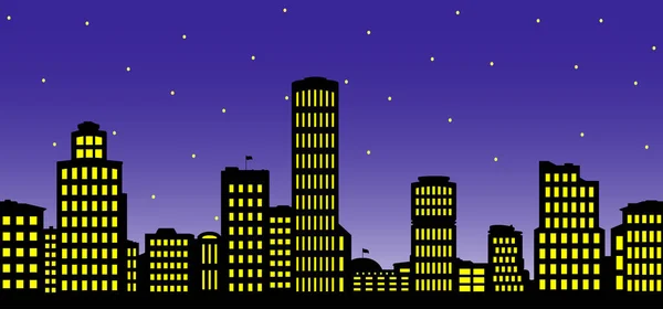 Silhouette della città di notte. — Vettoriale Stock