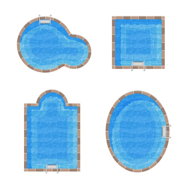 Different Forms Swimming Pools Set. Top view — Stock Vector