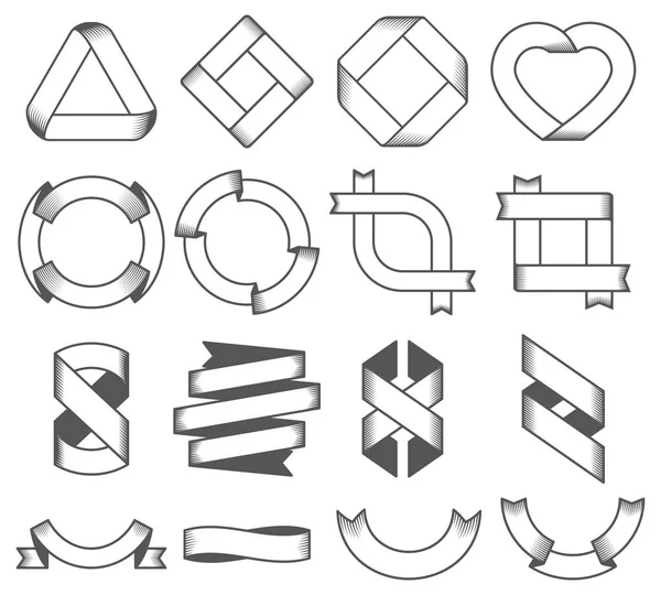 Set of empty emblems, ribbons. Design elements for logo, badge, sign — Stock Vector