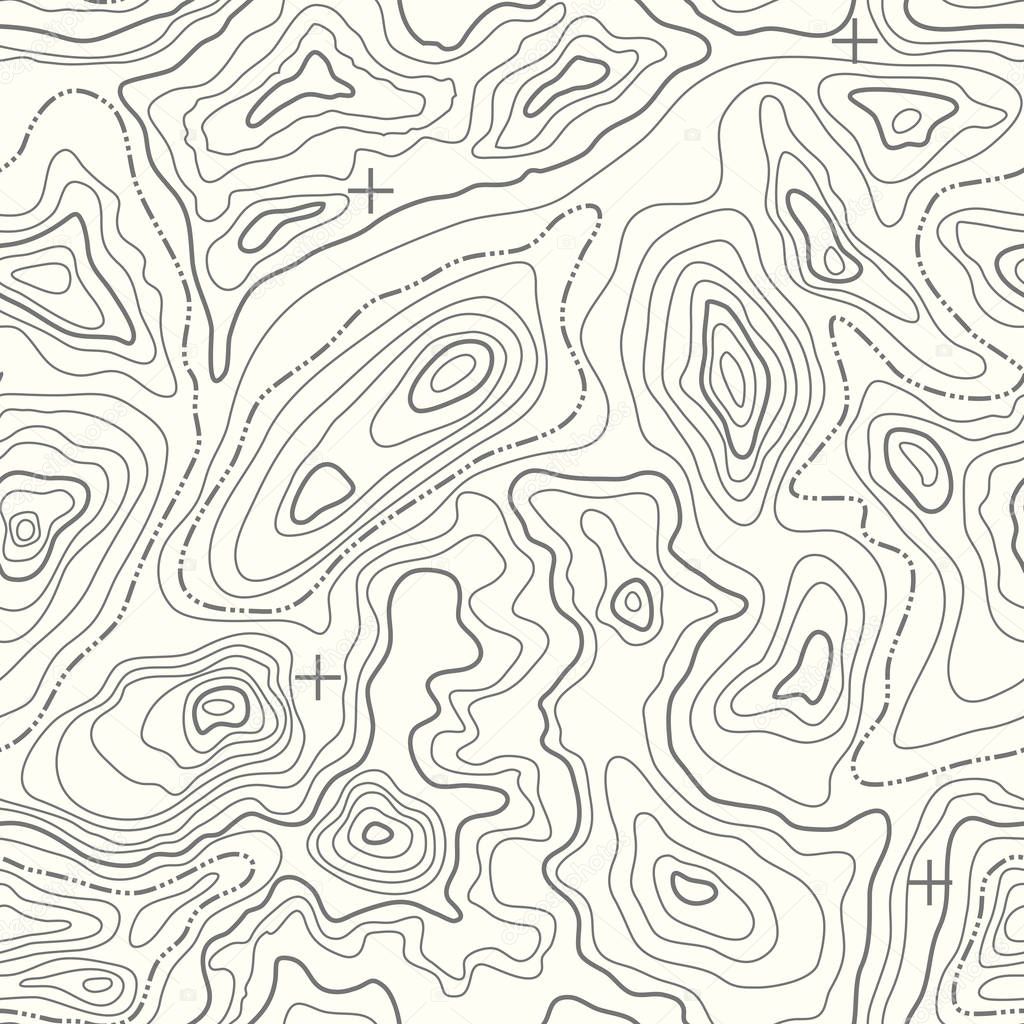 Seamless Vector Topographic Map Pattern. Contour topographic seamless vector map