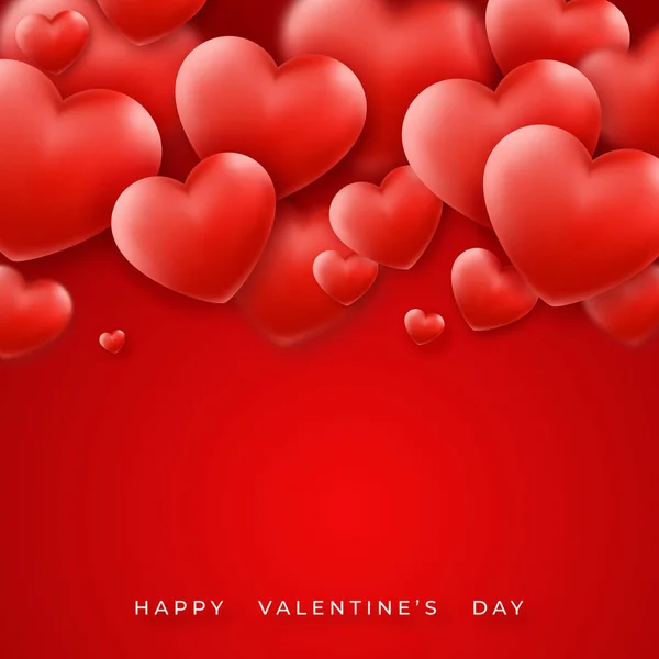 情人节背景，红色的心脏在顶部和文字。 红色背景的节日贺卡插图 — 图库矢量图片