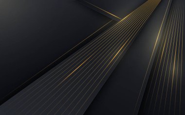 Black and gold paper cut background. Abstract background with golden lines and shimmering glitter pattern. Composition with various shapes