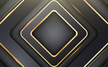 Black and gold paper cut background. Abstract background with black rhombus and shimmering glitter pattern. Composition with rhombus shapes