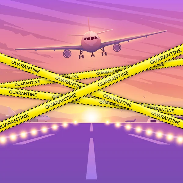 Repülő repülő az égen. A repülési tilalom koncepciója. Karantén repülőgép kép. A repülések, utazások és mozgások tilalma. Coronavirus pandémia — Stock Vector