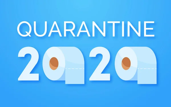 コロナウイルスパニック2020のコンセプト。家庭用隔離用のトイレタリーペーパーを保管してください。パニック・コビト-19発生。青い背景の文字とトイレットペーパーのロール — ストックベクタ