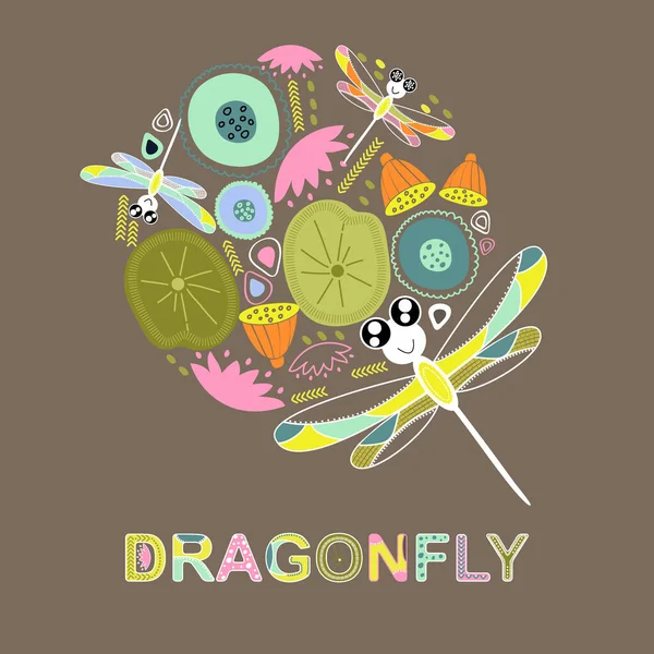 Χαριτωμένη Διανυσματική Απεικόνιση Dragonfly Doodle Στυλ Διάνυσμα — Διανυσματικό Αρχείο
