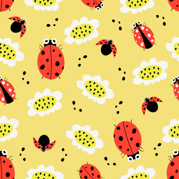 seamless pattern with ladybug and flower. Colorful seamless texture for your design made in vector.