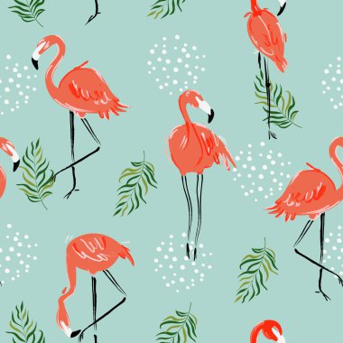 Flamingo silueti ile kusursuz desen. Yaz zamanı. Egzotik Hawaii sanat geçmişi. Kumaş, duvar kağıdı, tekstil ve dekor için tasarım.