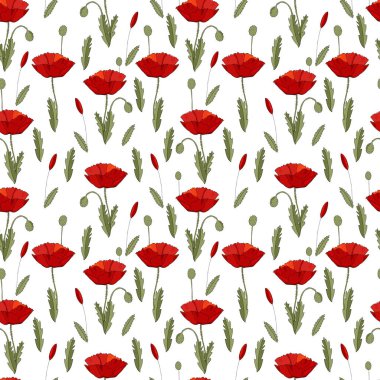 Haşhaş ile dikişsiz çiçek süsü. Tasarım, kumaş, dekor için sonsuz doku.