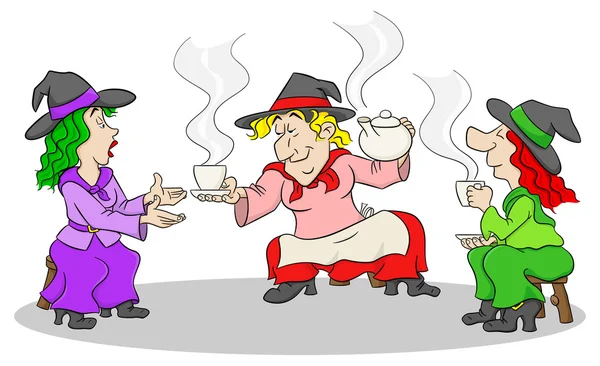 Hexen feiern eine Halloween-Party mit Zaubertrank — Stockvektor