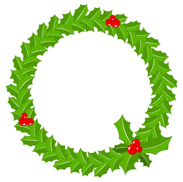 Round holly wreath frame on white — Stock Vector