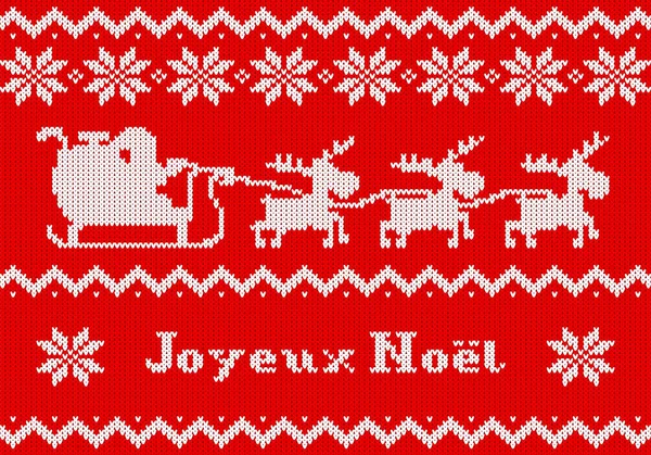 Rot und weiß Weihnachten stricken Grußkarte — Stockvektor