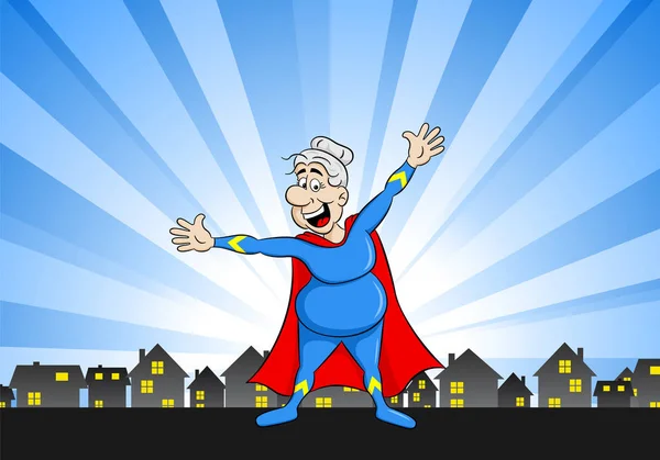 Super héroïne senior avec cape — Image vectorielle