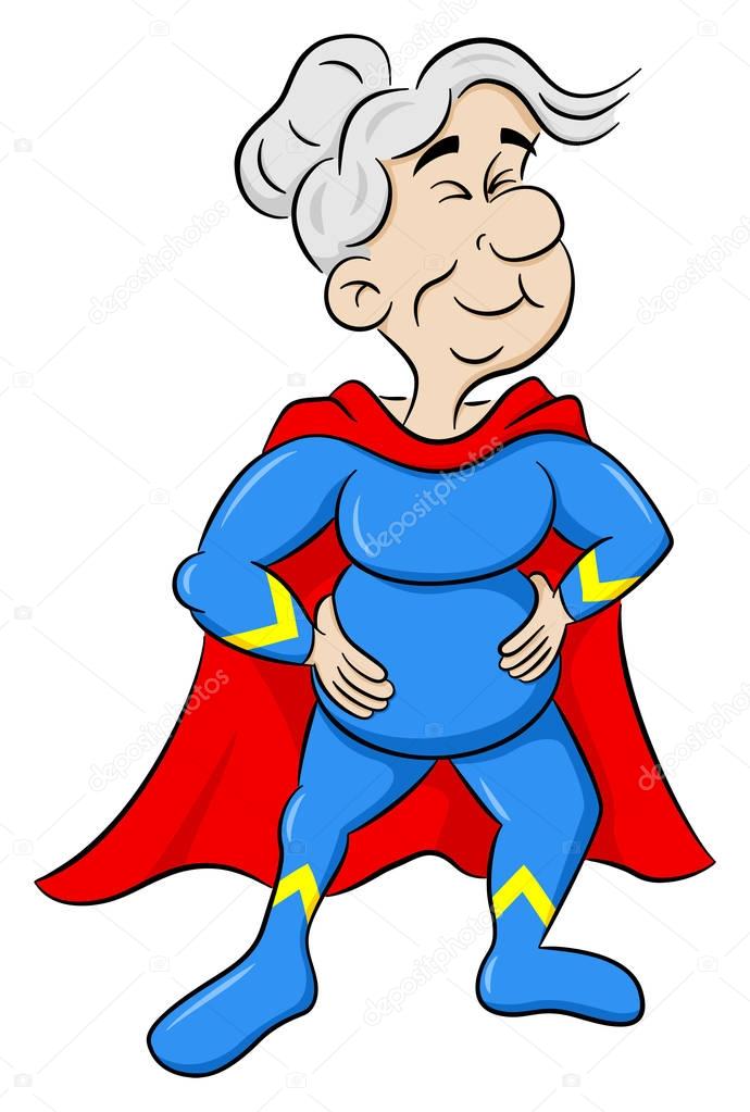 senior super heroine with cape