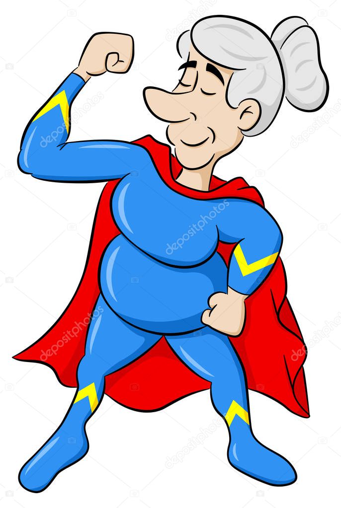 senior super heroine with cape