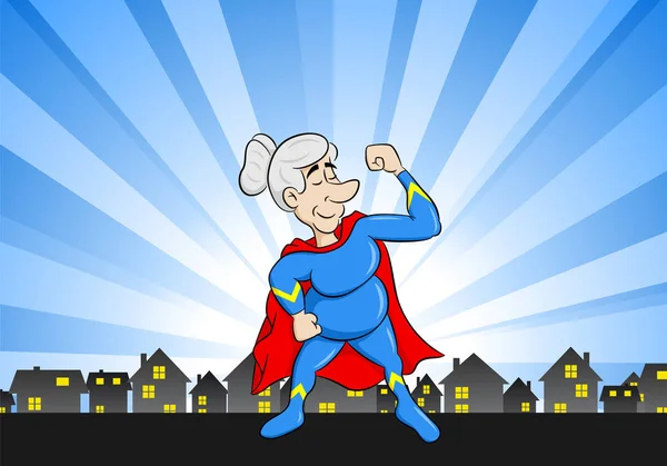 Senior super heroine dengan jubah - Stok Vektor