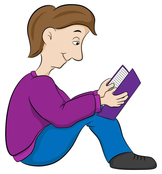 Читающий ребенок, сидящий на полу — стоковый вектор