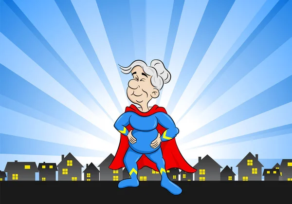 Senior super heroine with cape — Stock Vector
