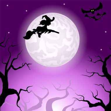 Cadı ayın üzerinde uçuyor 