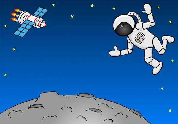 Astronauta flotando sobre un planeta estéril — Vector de stock