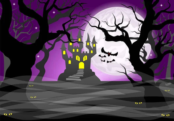 Dark ghostly forest and full moon — Stock Vector