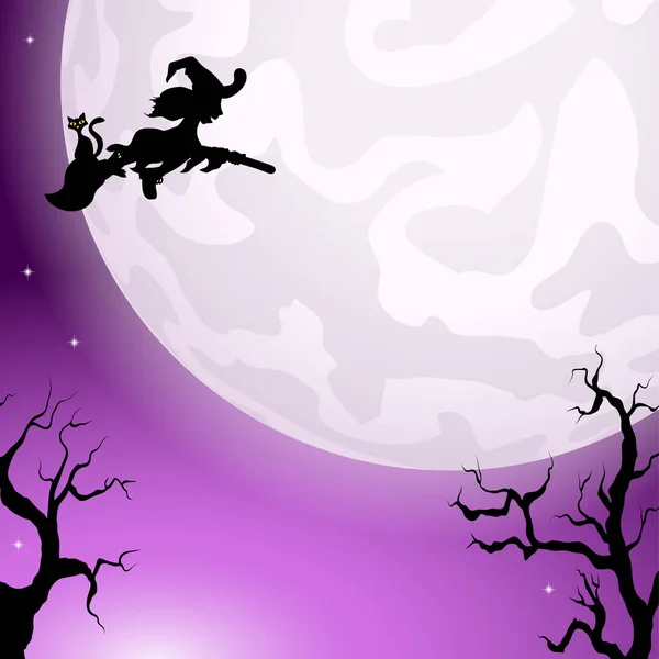Witch flying over the moon — Stock Vector