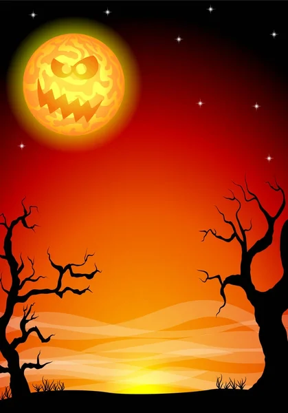 Eerie halloween night background with a full moon — Stock Vector