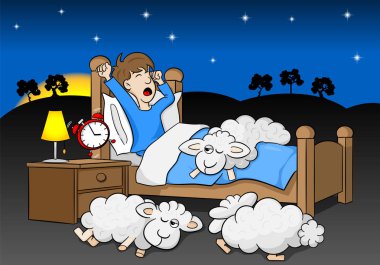 man wakes up in the morning by the alarm clock clipart