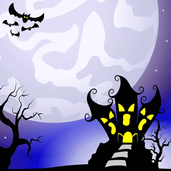 闹鬼的城堡里，在满月的夜晚 — 图库矢量图片