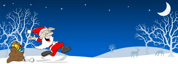 Santa claus in een winterlandschap — Stockvector