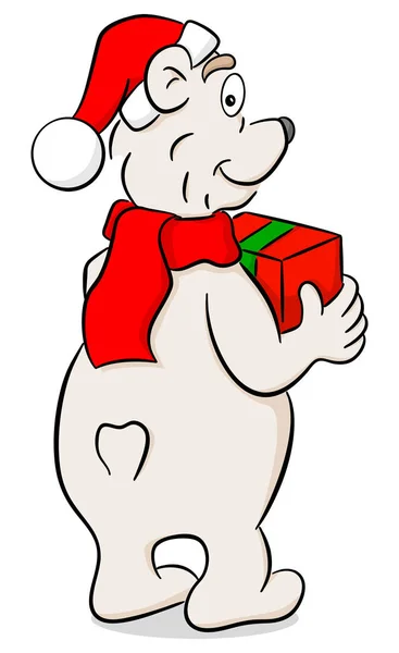Kreskówka niedźwiedź polarny Boże Narodzenie prezent — Wektor stockowy