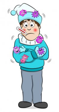 hasta, ateşi olan çizgi film adam buz gibi