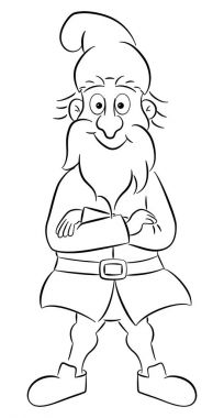 kollarını çapraz ve gülümsüyor ile karikatür bahçe cini standları