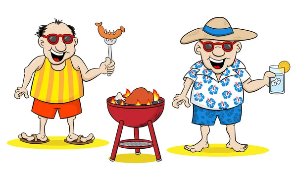 Twee mannen die van barbecue in de zomer — Stockvector