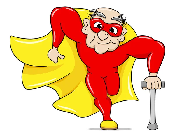 Running senior super hero with cape — Stock Vector