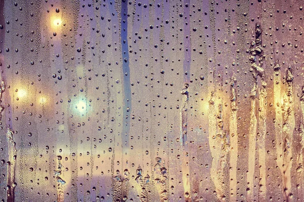 Cierre Ventana Con Gotas Agua Condensada Última Hora Tarde Con — Foto de Stock