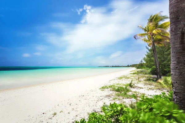 Piękna plaża w Bahamy, Karaiby ocean i idylliczne wyspy w słoneczny dzień — Zdjęcie stockowe