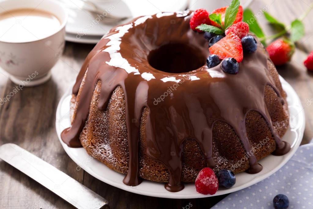 Chocolate bundt cake with berries