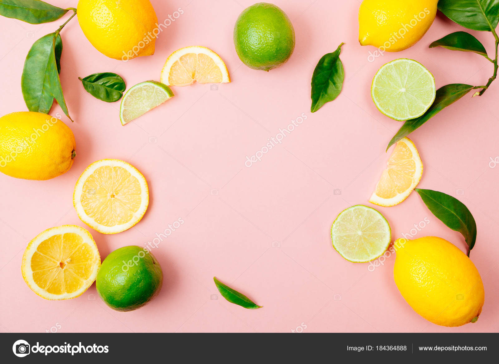Lime And Lemon Frame On Pink Background Stock Photo Asife 184364888 Lime And Lemon Frame On Pink Background Stock Photo